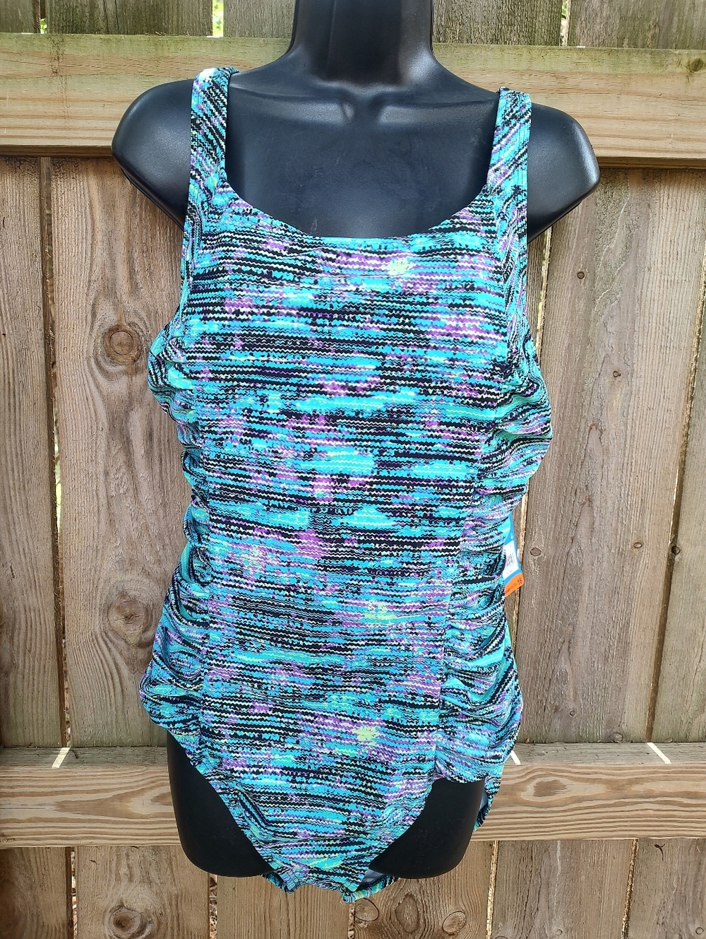 🏵️ Speedo Shirred Princess Teal Zig Zag One Piece Swimsuit NWT